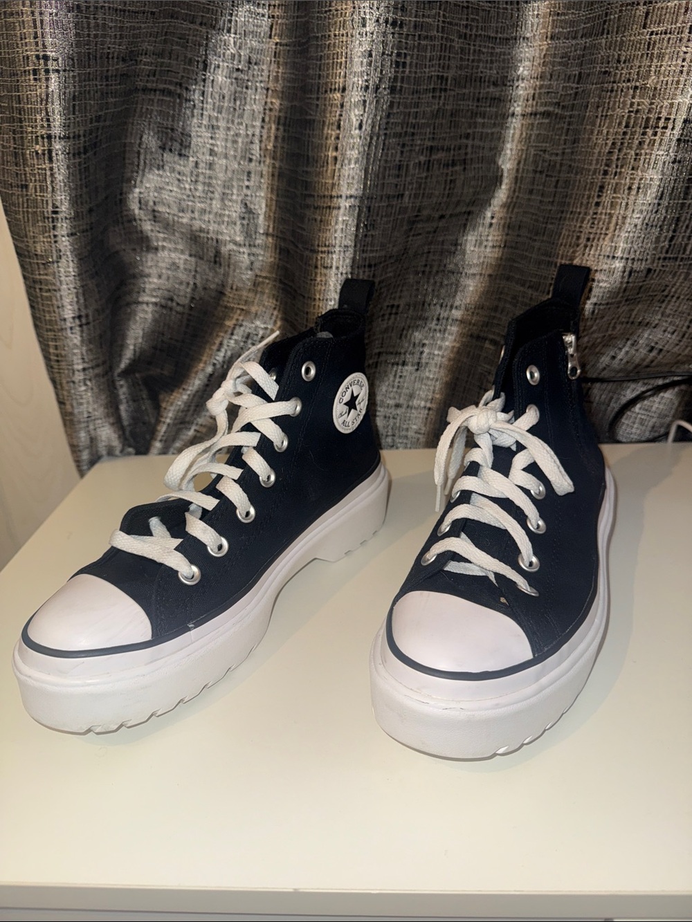 Converse Chuck Taylor All Star Lugged Black and White High-Top Platform Sneakers - Picture 8 of 12